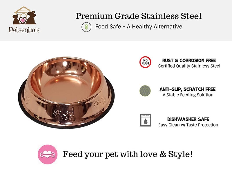 Melzon Petsentials Non-Skid Stylish Food Bowl for Your Pet, Premium Grade Stainless Steel - Elegant Bronze | Small, 18oz (2 Pack) - Image 2